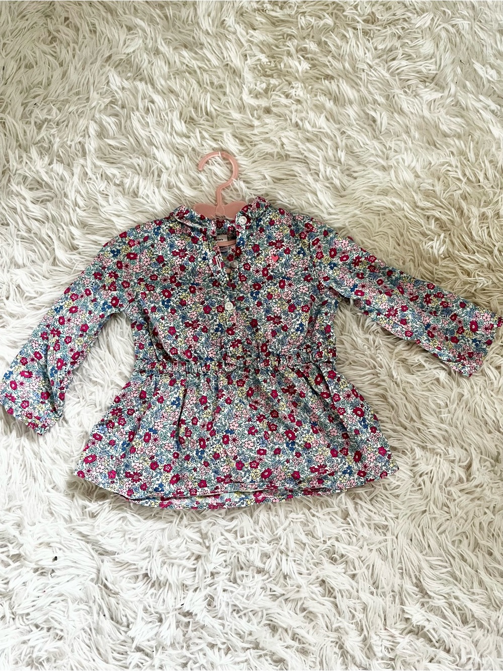 Carters baby girl Floral Peplum Long-Sleeve Top - Pink & Blue